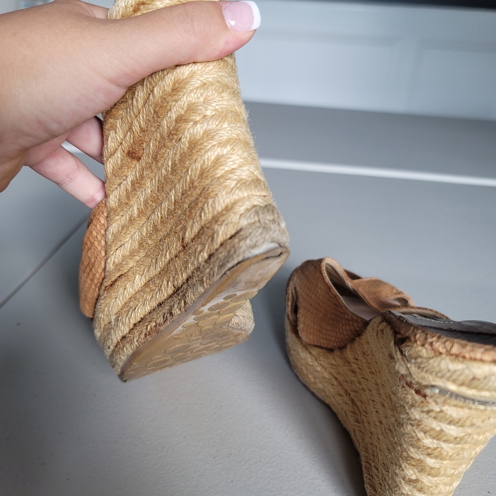 Jimmy Choo Tan Leather Wedge Slides Sandals Size 39 Made in Italy - Picture 6 of 12